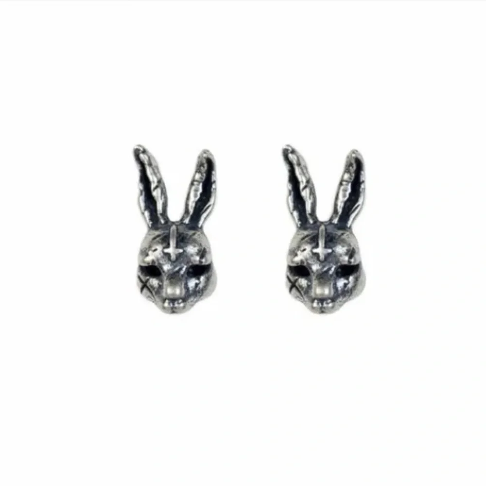 Single accent gothic style cross bunny stud earring S925 sterling silver retro